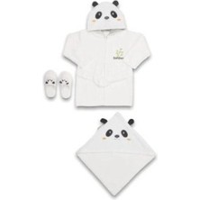 MegaSepet Mey Ithalat® Bebitof Baby Panda Bebe Bornoz Seti 30037 Beyaz