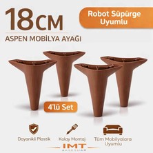 İmt Aksesuar Aspen Mobilya Ayağı 18 cm (4'lü Set) Ceviz Koltuk Baza Dolap Tv ünitesi Yatak Odası Konsol Ayağı