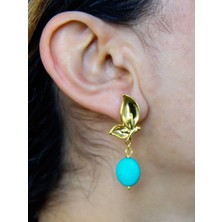 Esha Store Kelebek Model Altın Kaplama Firuze Doğal Taşlı Küpe Kadın Sallantılı Küpe EUKU35F