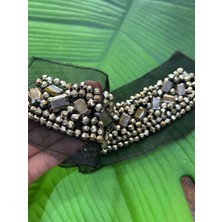 Gönülden Tasarım Gümüş Renk Boncuk Işleme Yaka Dikiş Aksesuarı 15X5 cm