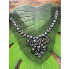 Gönülden Tasarım Tül Üzeri Boncuk Pul Işleme Yaka Dikiş Iyim Aksesuarı Aplike  30X12 cm