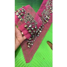 Gönülden Tasarım Füme Boncuk Işleme Pembe Yaka Dikiş Aplike 30 cm