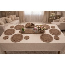 Armağan Garajı Doğal Jüt Ip Supla Takımı – El Yapımı Hasır Amerikan Servis Masa Dekoru Ölçü ve Renk Bilgisi Açıklamada