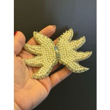 Gönülden Tasarım Inci Boncuk Taş Işleme Kelebek Arma Dikiş Aplike 11X8 cm