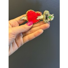 Gönülden Tasarım Taşlı Boncuklu Kalp Ok Arma Dikiş Aksesuarı 9x3 cm