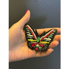 Gönülden Tasarım 8x6 cm Boncuk Taş Nakış Işleme Renkli Kelebek Arma Dikiş Aplike