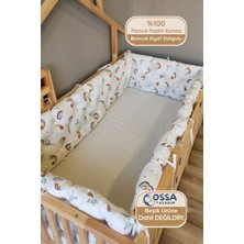 Yasetex Tasarım Montessori ve Beşik Için 4 Kenar Koruma Seti Tarçın Gök Desen Pamuk Poplin Kumaş