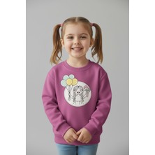 Evavi Kız Çocuk Şeker Bulut Baskılı Bisiklet Yaka Pembe Sweatshirt