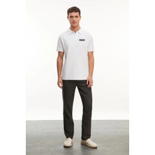 Hsc Bilişim Yakası Düğmeli Yakalı Pike Baskılı T-Shirt - Beyaz