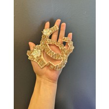 Gönülden Tasarım 23X20 cm Bronz Boncuk Payet Işleme Çiçekli Aplike Dikiş Aksesuarı