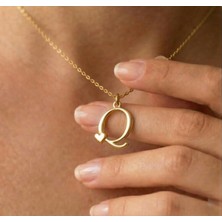 Ashak Accessories Kadın 925 Ayar Gümüş Zincirli Q Harfi Kalpli Baş Harfli Kalp Harf Alfabe Isim Kolye