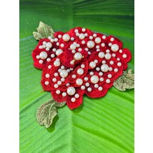 Gönülden Tasarım 17X17 cm Inci Işlemeli Kabartma Çiçek Aplike Dikiş Aksesuarı