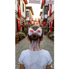 Vuhhuu Türk Bayraklı Organze Büyük Fiyonk Otomatik Metal Saç Tokası - Kırmızı & Beyaz