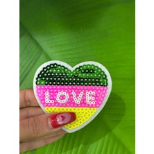 Gönülden Tasarım Ütü Ile Yapışan Payetli Kalp Arma Dikiş Aplike 8x8 cm