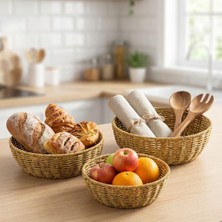 Lowell Home Ieg 3’lü Plastik Rattan Çanak Seti – Hasır Görünümlü Iç Içe Geçebilen Sunum ve Düze