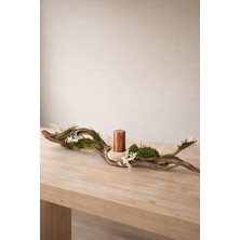 Decoroon Eucalyptus Aura Doğal Ağaç Gövdeli Masa Dekoru 100 cm – Yosunlu Mumlu Uzun Tasarım, El Yapımı Premium Orta Sehpa & Yemek Masası Dekoru