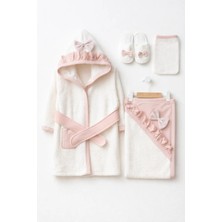 Rain Baby Kız Çocuk Bornoz Set 4 Parça Silgi,terlik, Havlu ve Bornoz 0-3 Yaş