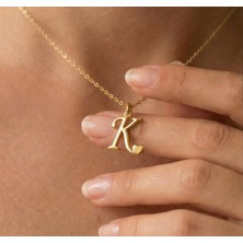 Ashak Accessories Kadın 925 Ayar Gümüş Zincirli K Harfi Kalpli Baş Harfli Kalp Harf Alfabe Isim Kolye