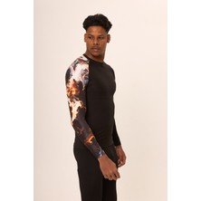 Hnc Sport Duman Erkek Uzun Kol Tek Kol Dijital Baskılı Compression Fitness Gym Spor Body Tshirt