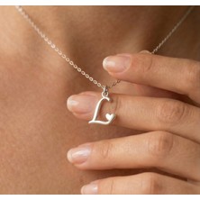 Ashak Accessories Kadın 925 Ayar Gümüş Zincirli L Harfi Kalpli Baş Harfli Kalp Harf Alfabe Isim Kolye