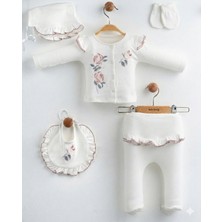 Yenidoğan Kız Bebek Hastane Çıkışı 5'li Set Gül Nakışlı Pamuklu Bebek Takımı