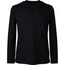 Trender Waffle O Yaka Siyah Erkek Sweatshirt 5073-2
