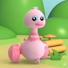 Gökyüzü Işığı Çocuklar Için Sevimli Ördek Bas Bırak - Kurmalı Oyuncak Ördek - Pembe
