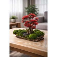 Decoroon El Yapımı Bonsai Masa Dekoru – Gerçek Şoklanmış Yosunlu & Ağaç Kabuklu Japandi Dekoratif Obje, Orta Sehpa & Ofis Dekoru