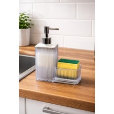 Padilon Şeffaf Sıvı Sabunluk Süngerlik Bölmeli Modern Mutfak Tezgah Üstü Sabunluk