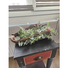 Decoroon El Yapımı Rustik Masa Dekoru – Gerçek Ağaç Kabuğu, Sukulent ve Yapay Çiçekli Dekoratif Obje, Orta Sehpa & Salon Dekoru