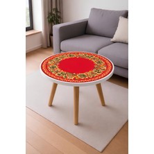Boyut 42X42 cm Yuvarlak Kırmızı Desenli Sehpa – Salon ve Ofis Için Modern Stil