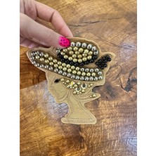 Gönülden Tasarım Boncuk Işleme Şapkalı Kadın Arma Dikiş Aplike 15X15 cm