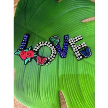 Gönülden Tasarım 21X18 cm Taş Boncuk Nakış Işleme Love Yazı Arma Dikiş Aplike