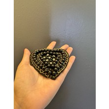 Gönülden Tasarım 10X9 cm Zirkon Taş Boncuk Işleme Kalp Arma Dikiş Aplike