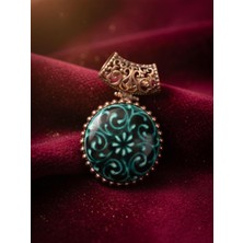 Anka Select El Yapımı Bronz Kaplama Turkuaz Desenli Vintage Kolye Ucu – Osmanlı Tarzı Otantik Takı