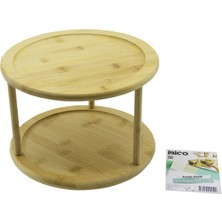 Go İthalat 2 Katlı Yuvarlak=24.5cm Döner Tablalı Ahşap Bambu Sunum Tepsisi - Mini Sofra (5491)