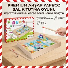 Direkstoktan Ahşap Mıknatıslı Balık Tutma Oyunu ve Puzzle Seti - Eğitici Montessori Oyuncak