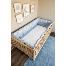 Yasetex Tasarım Montessori ve Beşik Için 4 Kenar Koruma Seti Bulut Desen Pamuk Poplin Kumaş