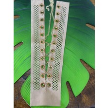 Gönülden Tasarım Kadife Süt Kahve Kuş Gözlü Zincirli Büzme Yaka Dikiş Aksesuarı 40X11 cm