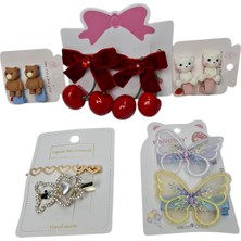 Spteks Kız Çocuk Sevimli Taşlı Incili Ayıcık Kiraz Taşlı Fiyonk Model Kelebek Pens Toka 5 Li Set