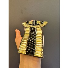 Gönülden Tasarım Sarı Taşlı Siyah Boncuk Işleme Arma Dikiş Aplike 15X12 cm