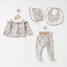 Yenidoğan Kız Bebek Hastane Çıkışı Leopar Desenli Kendinden Eldivenli Takım