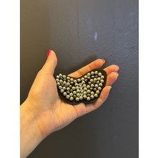 Gönülden Tasarım Gümüş Renk Boncuklu Kelebek Arma Dikiş Aplike 8x4 cm