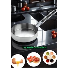Abnturk Paslanmaz Çelik Metal Saplı Ultra Lüks Sos Tavası 12 cm Sığ Kenarlı Çok Amaçlı Mini Tava