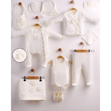 %100 Pamuk 10'lu Yenidoğan Kız Bebek Hastane Çıkışı Kelebek Nakışlı Dantelli Ekru Bandana Hediyeli