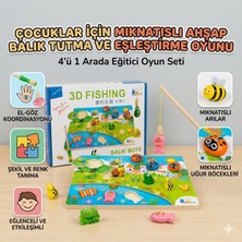 Direkstoktan 4'ü 1 Arada Eğitici Manyetik 3D Ahşap Balık Tutma ve Eşleştirme Oyunu / 4-In-1 Educational Magnetic Wooden Fishing And Matching Game 3D
