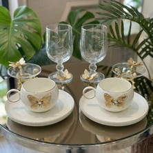 Çnr Home Collection 6 Parça Kahve Sunum Seti – 2 Fincan 2 Kadeh 2 Lokumluk – Gold Yaldızlı Cam & Porselen Şık Çeyiz Seti