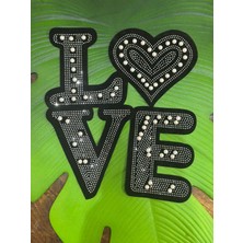 Gönülden Tasarım Taş ve Inci Işleme Love Yazı Arma Dikiş Aplike 25X21 cm