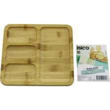 Toyigoo Kare 4 Bölmeli=3+1 Ahşap Bambu Servis Sunum Tepsi - Tahtası 20 x 20 x 1.4cm (4887) TYGRS-GO346