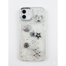 BMP GLOBAL iphone 12 Uyumlu Simli Gümüş Figürlü 3 Boyutlu Tasarım Telefon Koruma Kılıfı